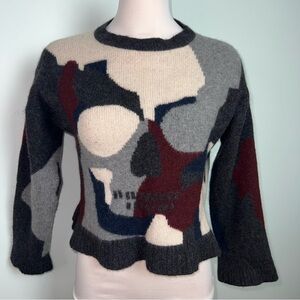 Skull Cashmere Gray and Red Crew Neck Sweater